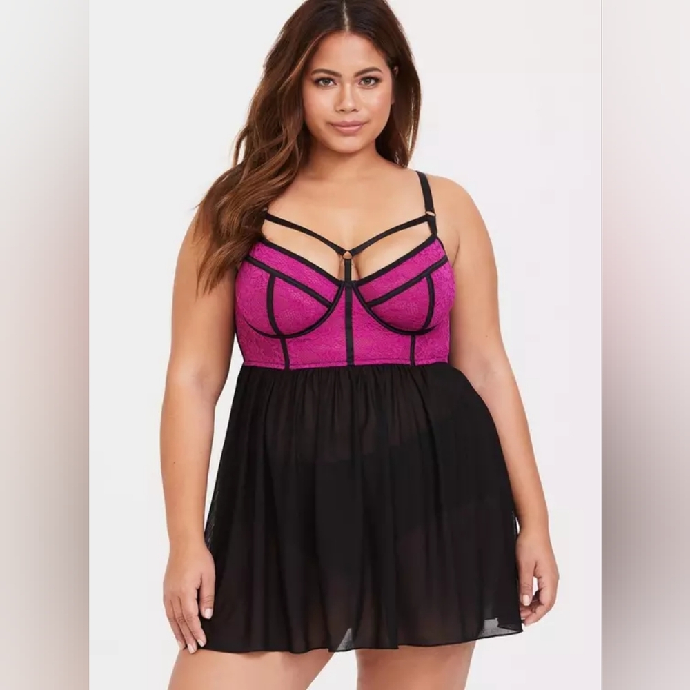 Torrid Fuchsia and Black Lace Chemise